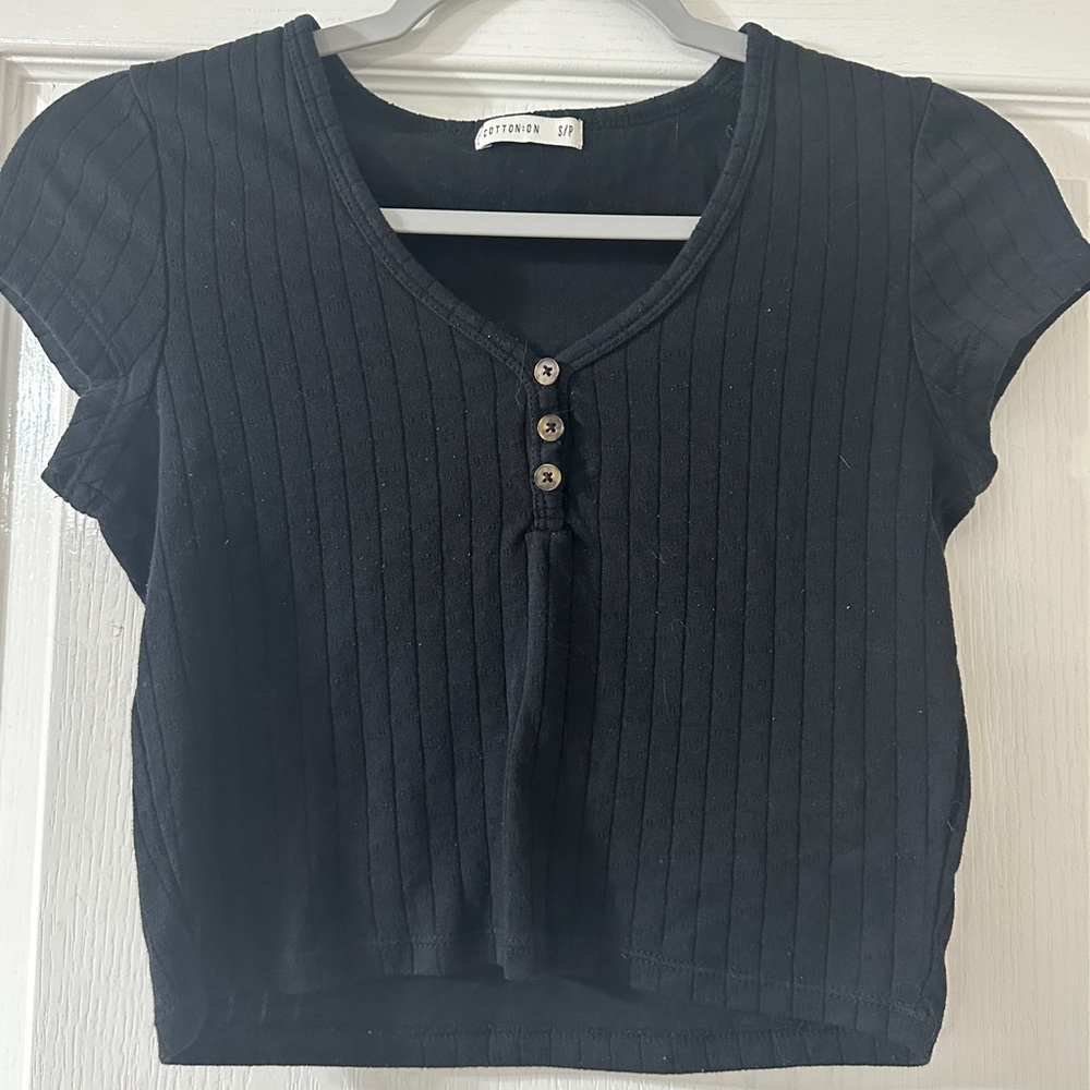 Cotton On Black Ribbed Crop Top